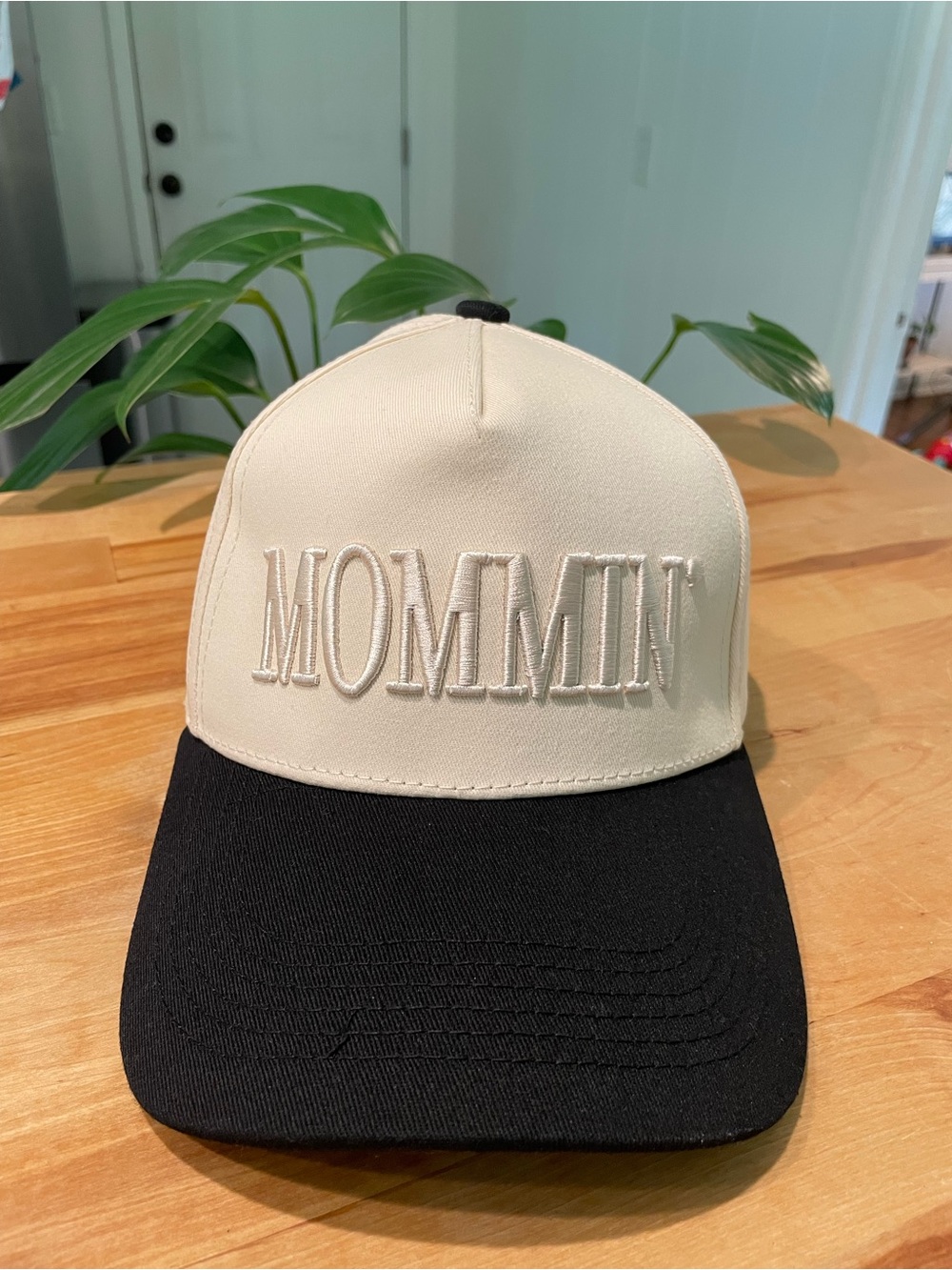 Cream and Black 'Mommin' Embroidered Trucker Hat